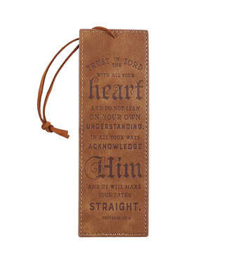 Christian Art Gifts Trust In The LORD Tan Faux Leather Bookmark - Proverbs 3:5