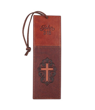 Christian Art Gifts John 3:16 Collection Two-Tone Brown Faux Leather Bookmark With Cross