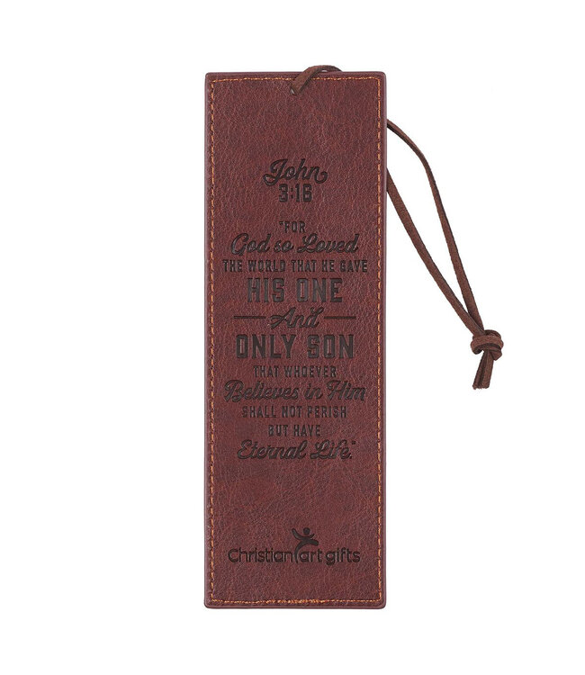 John 3:16 Collection Two-Tone Brown Faux Leather Bookmark With Cross