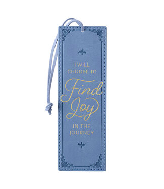 Christian Art Gifts Find Joy in the Journey Blue Faux Leather Bookmark