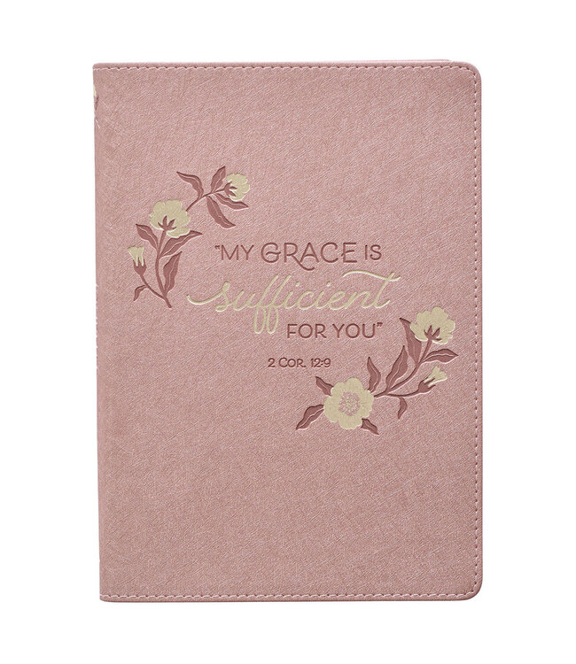 Sufficient Grace Pearlescent Dusty Rose Faux Leather Classic Journal - 2 Corinthians 12:9