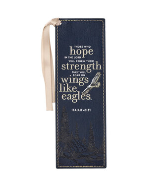 Christian Art Gifts On Eagle's Wings Navy Blue Faux Leather Bookmark - Isaiah 40:31