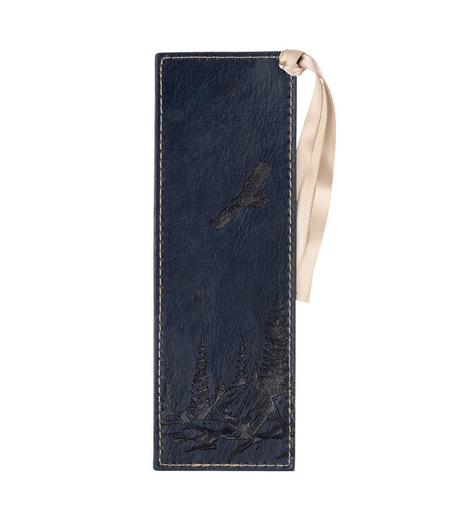 On Eagle's Wings Navy Blue Faux Leather Bookmark - Isaiah 40:31