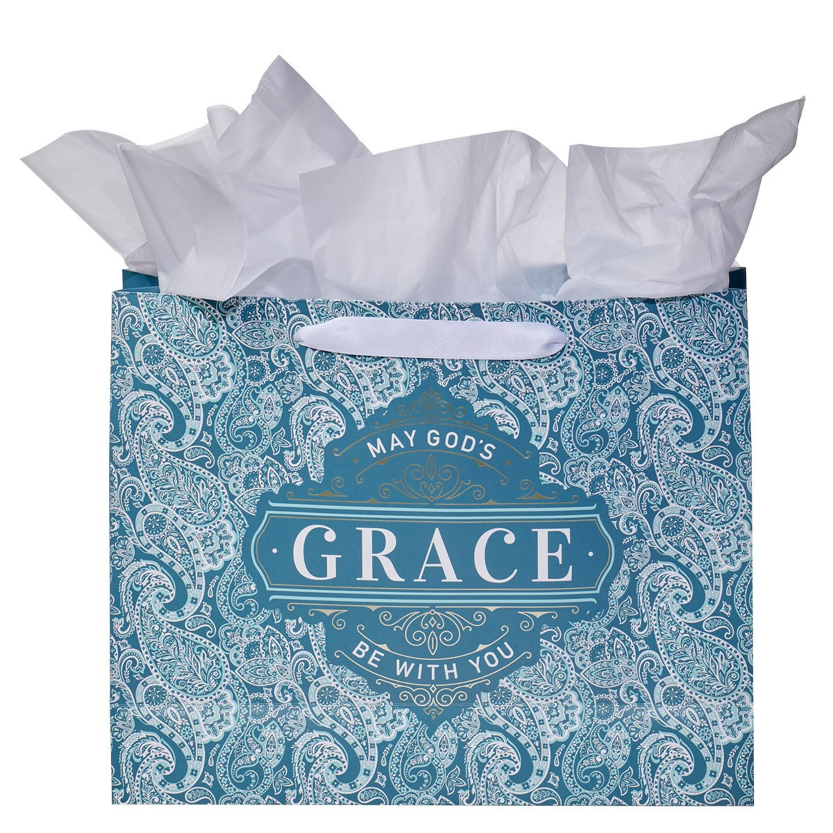 Christian Art Gifts Teal Paisley God's Grace Large Landscape Gift Bag Set with Card