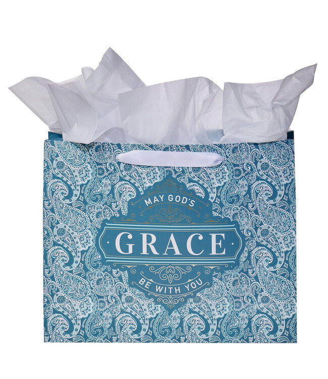 Teal Paisley God's Grace Large Landscape Gift Bag Set with Card
