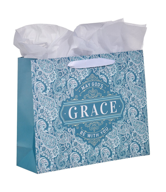 Teal Paisley God's Grace Large Landscape Gift Bag Set with Card