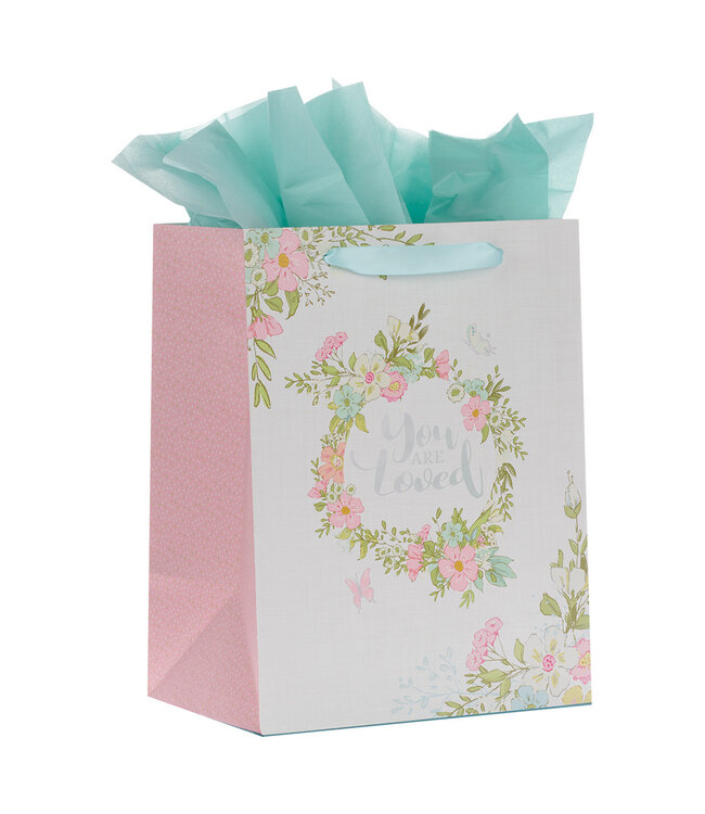 You are Loved Pink Wreath Large Portrait Gift Bag