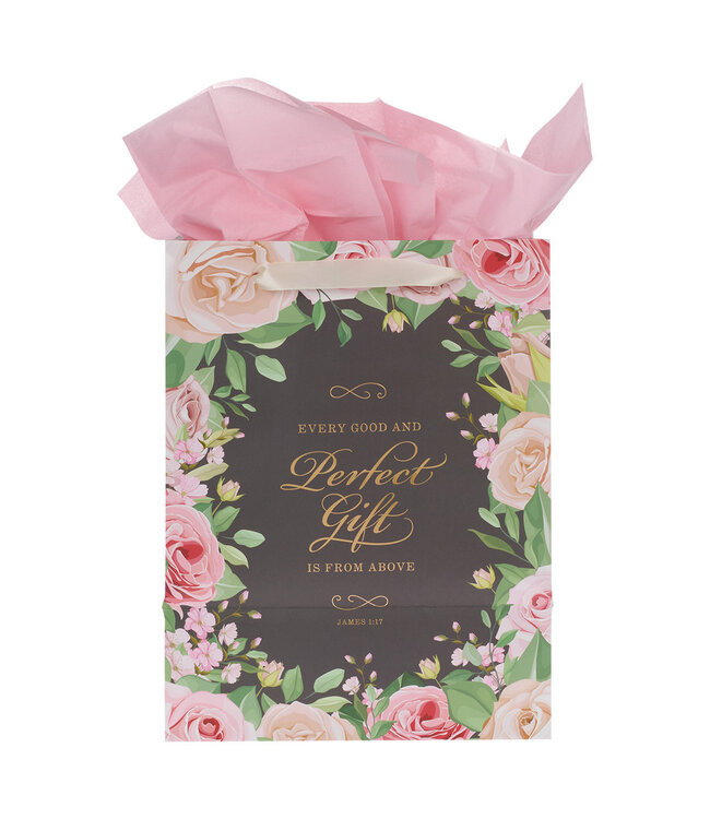 Perfect Gift Pink Rose Large Portrait Gift Bag with Card – James 1:17