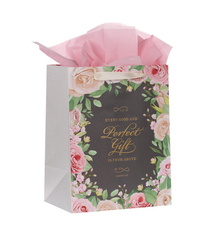 Perfect Gift Pink Rose Large Portrait Gift Bag with Card – James 1:17