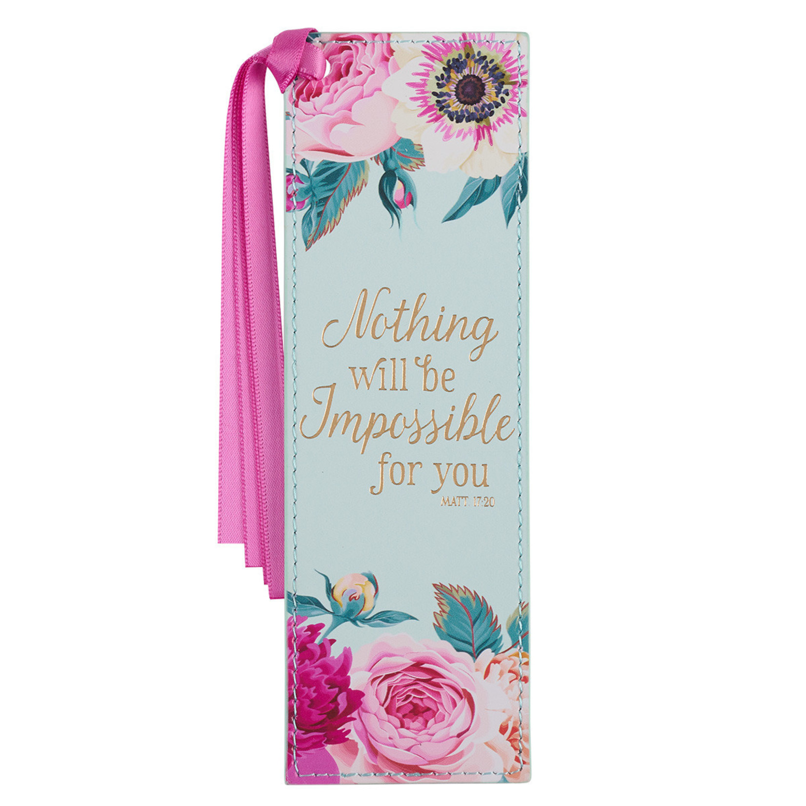 Christian Art Gifts Nothing Will Be Impossible Mint Green Floral Faux Leather Bookmark - Matthew 17:20
