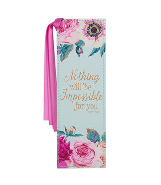 Christian Art Gifts Nothing Will Be Impossible Mint Green Floral Faux Leather Bookmark - Matthew 17:20
