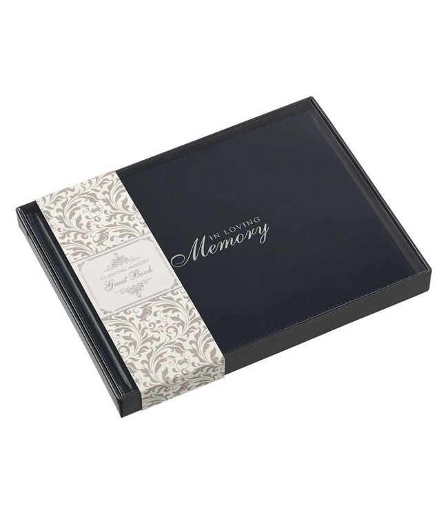 In Loving Memory Navy Faux Leather Medium Guest Book