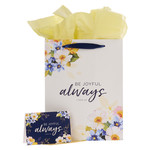 Christian Art Gifts Be Joyful Always Yellow Floral Portrait Gift Bag with Card – 1 Thessalonians 5:16
