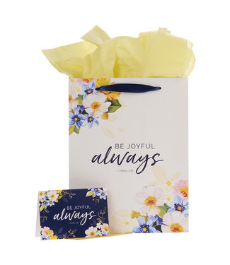 Christian Art Gifts Be Joyful Always Yellow Floral Portrait Gift Bag with Card – 1 Thessalonians 5:16