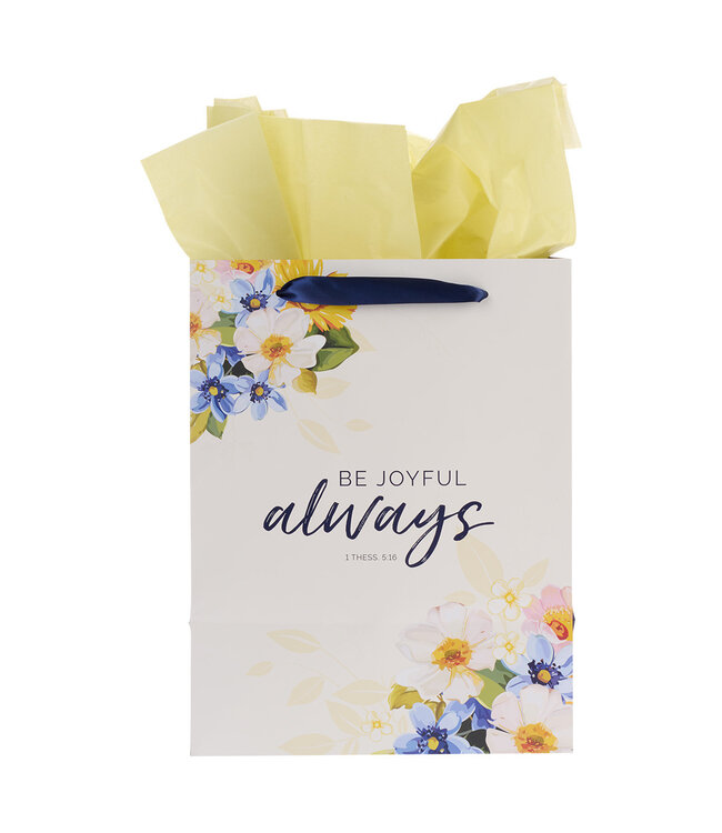 Be Joyful Always Yellow Floral Portrait Gift Bag with Card – 1 Thessalonians 5:16