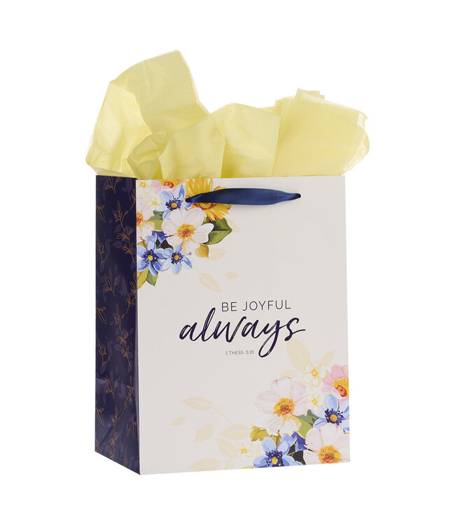 Be Joyful Always Yellow Floral Portrait Gift Bag with Card – 1 Thessalonians 5:16