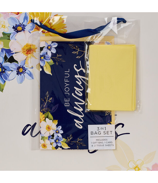 Be Joyful Always Yellow Floral Portrait Gift Bag with Card – 1 Thessalonians 5:16