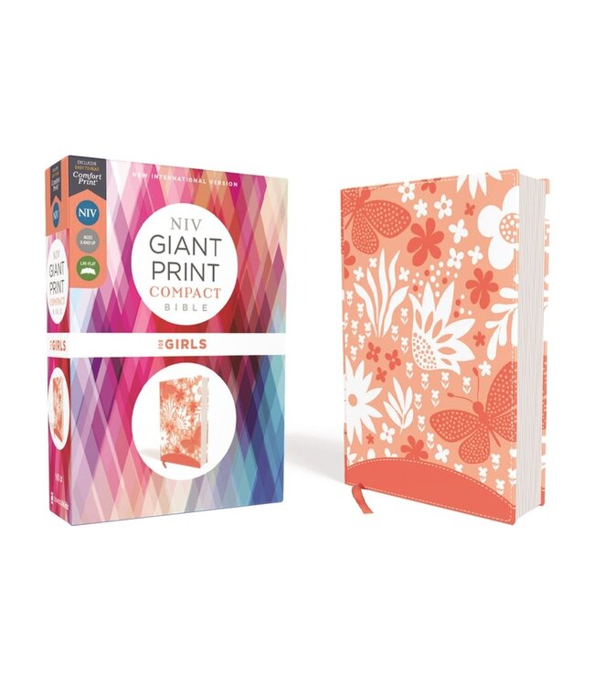 NIV, Giant Print Compact Bible for Girls, Leathersoft, Coral, Red Letter, Comfort Print