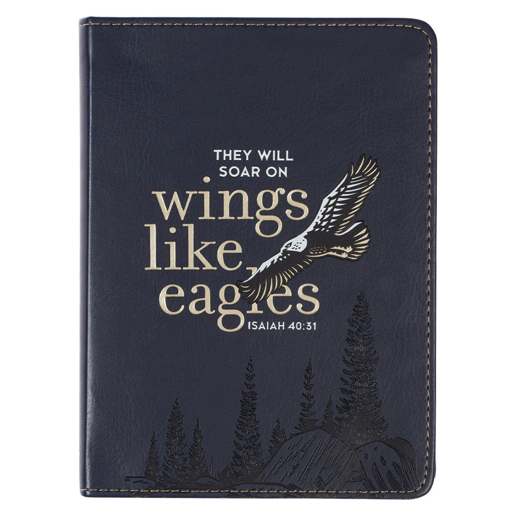 Christian Art Gifts Wings Like Eagles Navy Blue Handy-sized Faux Leather Journal - Isaiah 40:31