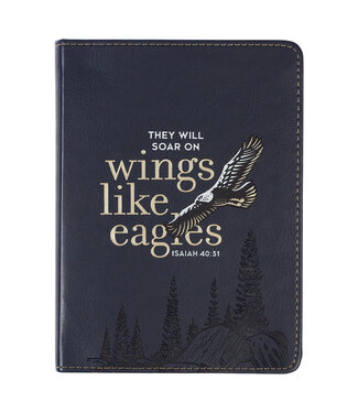 Christian Art Gifts Wings Like Eagles Navy Blue Handy-sized Faux Leather Journal - Isaiah 40:31