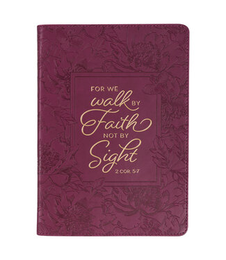 Christian Art Gifts Walk by Faith Floral Berry Faux Leather Classic Journal - 2 Corinthians 5:7