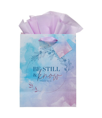 Christian Art Gifts Be Still & Know Lilac and Blue Watercolor Medium Gift Bag - Psalm 46:10