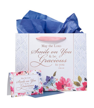 Christian Art Gifts Smile & Be Gracious to You Floral Large Landscape Gift Bag and Card Set - Numbers 6:25
