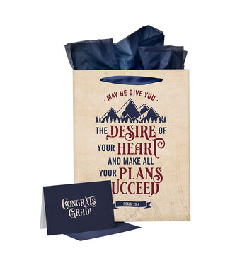 Christian Art Gifts Desires of Your Heart Large Portrait Gift Bag with Card Set - Psalm 28:4