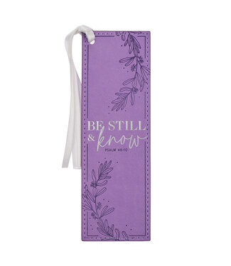 Christian Art Gifts Be Still & Know Lilac Faux Leather Bookmark- Psalm 46:10