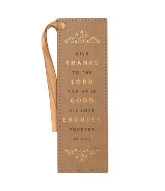 Christian Art Gifts Give Thanks Butterscotch Faux Leather Bookmark - Psalm 106:1