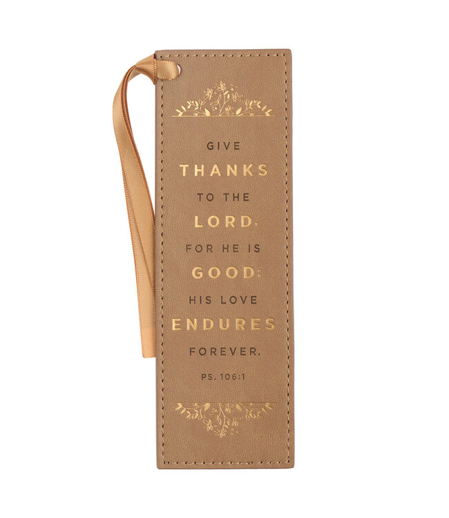 Give Thanks Butterscotch Faux Leather Bookmark - Psalm 106:1