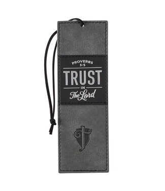 Christian Art Gifts Trust in the LORD Gray and Black Faux Leather Boomark - Proverbs 3:5