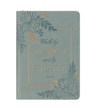 Christian Art Gifts Walk By Faith Teal Floral Faux Leather Classic Journal with Zippered Closure - 2 Corinthians 5:7