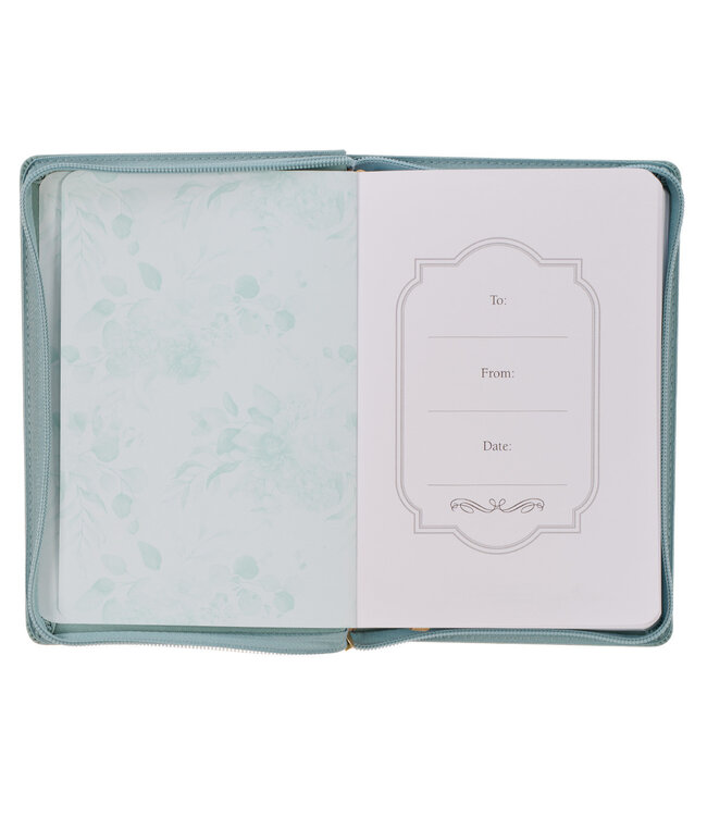 Walk By Faith Teal Floral Faux Leather Classic Journal with Zippered Closure - 2 Corinthians 5:7 | 仿皮拉鍊封口日記本