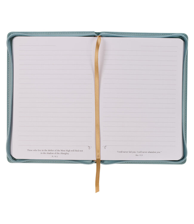 Walk By Faith Teal Floral Faux Leather Classic Journal with Zippered Closure - 2 Corinthians 5:7 | 仿皮拉鍊封口日記本