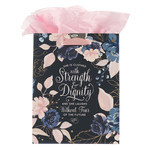Christian Art Gifts Blue Roses Strength and Dignity Medium Gift Bag - Proverbs 31:25
