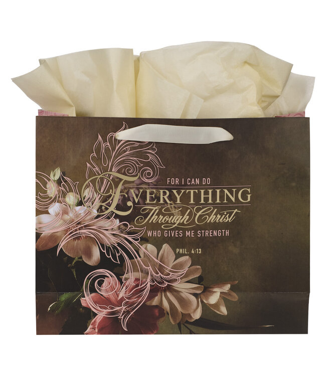 Through Christ Fluted Iris Brown and Pink Large Landscape Gift Bag with Card - Philippians 4:13