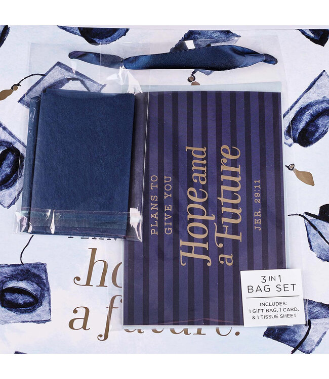 Hope & a Future Large Blue Gift Bag Set for Graduates with Card and Envelope - Jeremiah 29:11