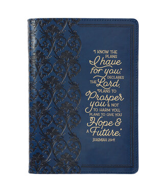 Christian Art Gifts I Know The Plans Floral Trellis Blue Faux Leather Classic Journal- Jeremiah 29:11
