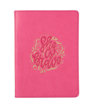 Christian Art Gifts She is Brave Pink Faux Leather Handy-size Journal