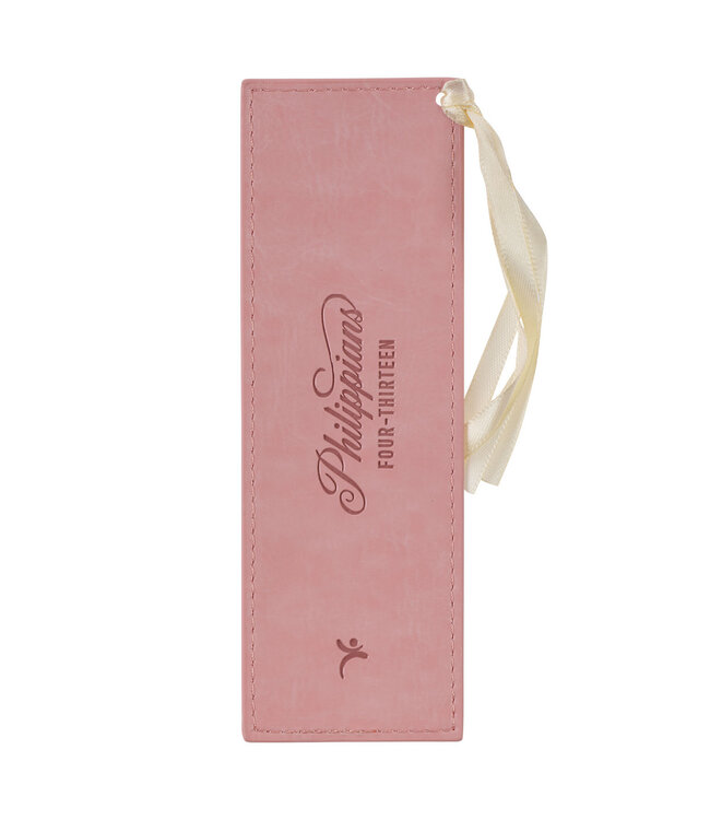 Through Christ Fluted Iris Pink Faux Leather Bookmark - Philippians 4:13