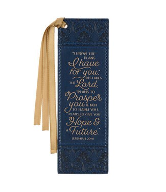 Christian Art Gifts I Know The Plans Floral Trellis Blue Faux Leather Bookmark - Jeremiah 29:11