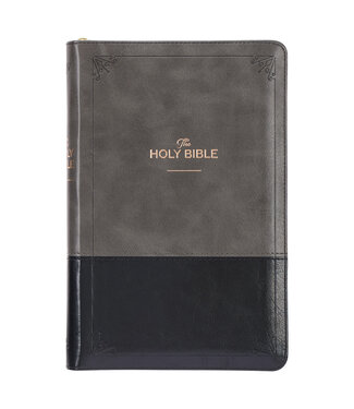 Christian Art Gifts Gray and Black Faux Leather King James Version Deluxe Gift Bible with Thumb Index and Zippered Closure