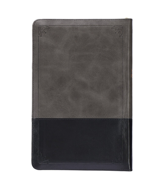 Gray and Black Faux Leather King James Version Deluxe Gift Bible with Thumb Index and Zippered Closure