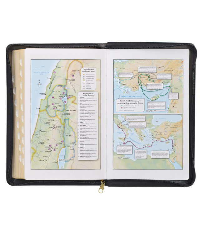 Gray and Black Faux Leather King James Version Deluxe Gift Bible with Thumb Index and Zippered Closure