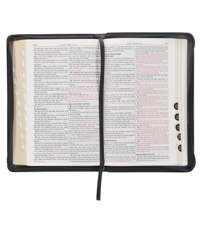 Gray and Black Faux Leather King James Version Deluxe Gift Bible with Thumb Index and Zippered Closure