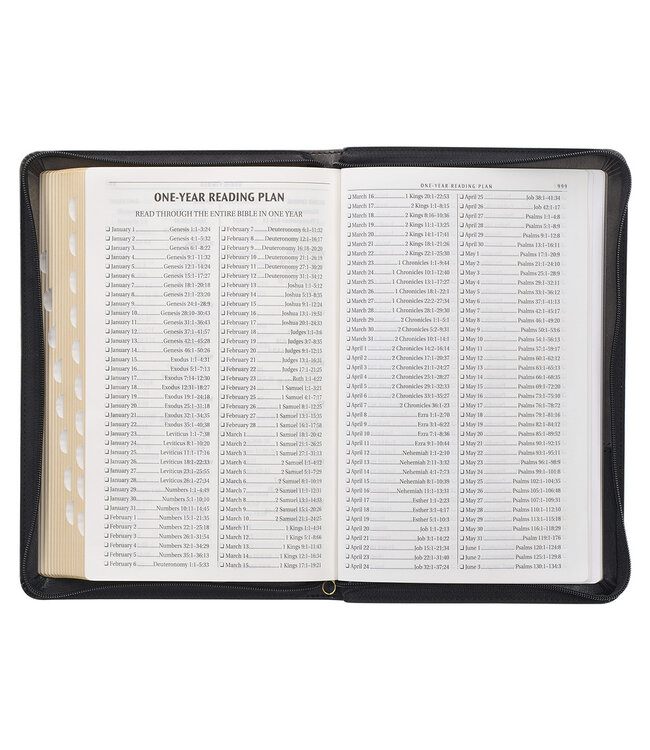 Gray and Black Faux Leather King James Version Deluxe Gift Bible with Thumb Index and Zippered Closure