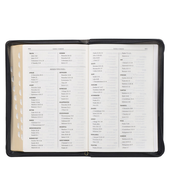 Gray and Black Faux Leather King James Version Deluxe Gift Bible with Thumb Index and Zippered Closure