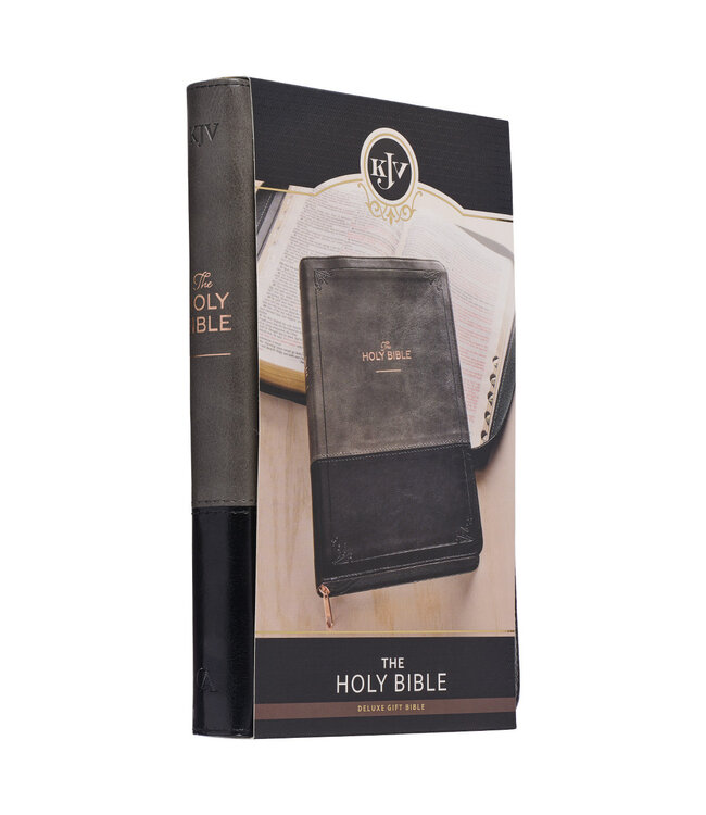 Gray and Black Faux Leather King James Version Deluxe Gift Bible with Thumb Index and Zippered Closure