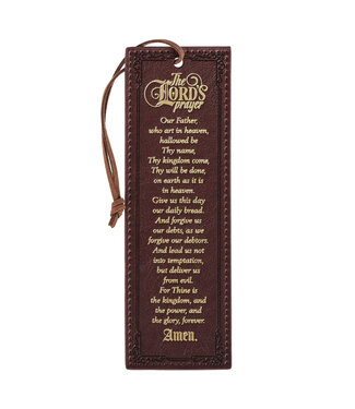 Christian Art Gifts The LORD's Prayer Walnut Brown Faux Leather Bookmark - Matthew 6:9-13